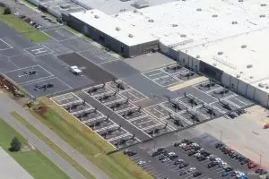 This aerial image of SES' Huntsville operation shows helicopters tied down at the facility. (Image: SES)
